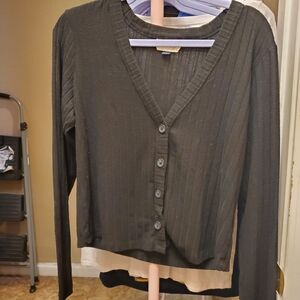 Universal Thread Black Ribbed Button-Front Cardigan